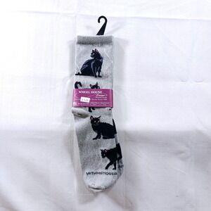Wheel House Designs Black Cat Novelty Crew Socks Gray Made in USA Adult 9-11